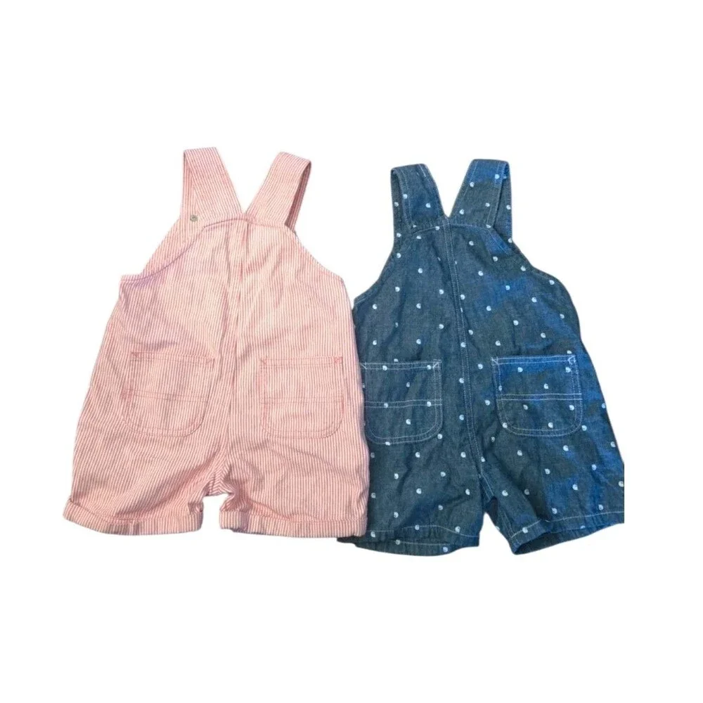 Two Carhartt 2T Girls Overall Shortalls Denim &  Pink Striped Pockets